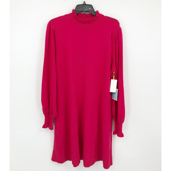CECE Ruffled Sweater Dress Small Pink Long Sleeve Mock Neck NWT - Picture 3 of 10
